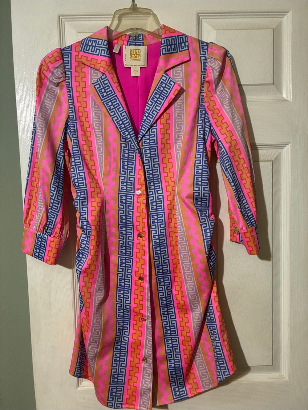 Amanda Uprichard Pink Blue Orange Stripe Button-Front Dress